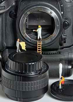 Camera sensor cleaning by figurines