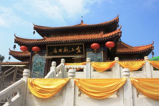 Buddhist temple with yellow panels in China