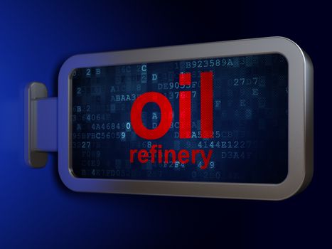 Industry concept: Oil Refinery on advertising billboard background, 3D rendering