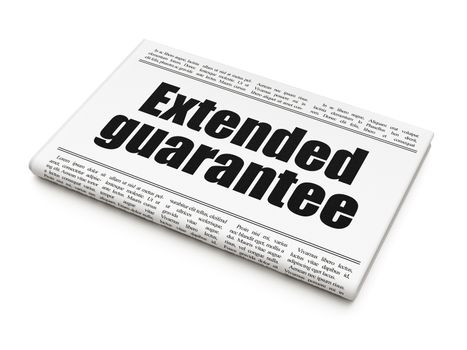 Insurance concept: newspaper headline Extended Guarantee on White background, 3D rendering