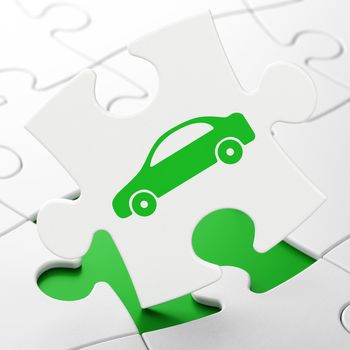 Travel concept: Car on White puzzle pieces background, 3D rendering