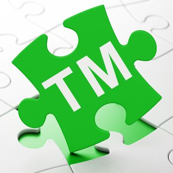 Law concept: Trademark on Green puzzle pieces background, 3D rendering