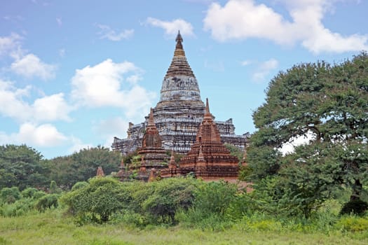 Ancient pagodas in the countryside from Bagan in Myanmar 