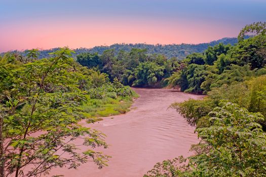 Kali Progo river on Java Indonesia at sunset