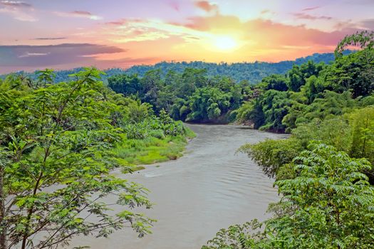 Kali Progo river on Java Indonesia at sunset
