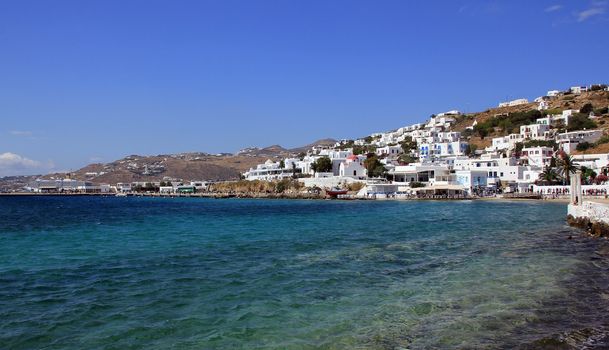 Mykonos town and blue sea, beautiful view