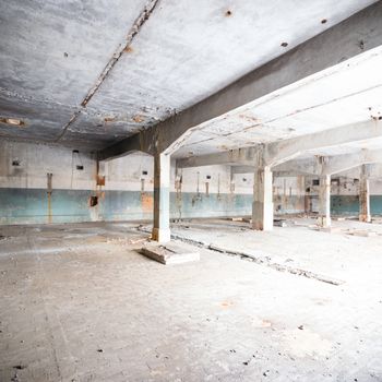 wide angle view of an old wall abandoned factory building