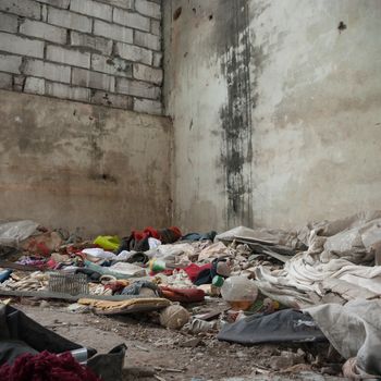 wide angle view of an old wall abandoned factory building