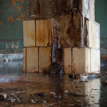 wide angle view of an old wall abandoned factory building
