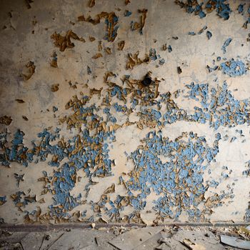 wide angle view of an old wall abandoned factory building