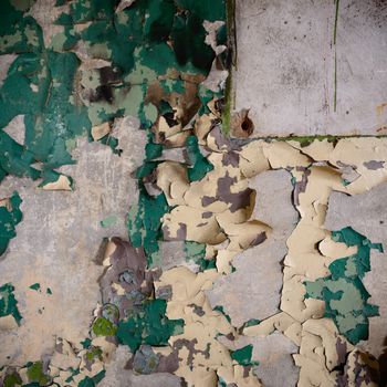 wide angle view of an old wall abandoned factory building