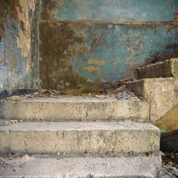 wide angle view of an old wall abandoned factory building
