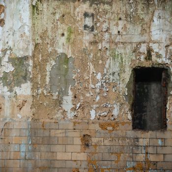 wide angle view of an old wall abandoned factory building