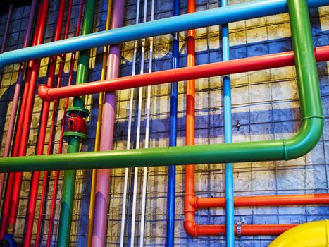 Pipes in bright strong colors great industrial modern background image
