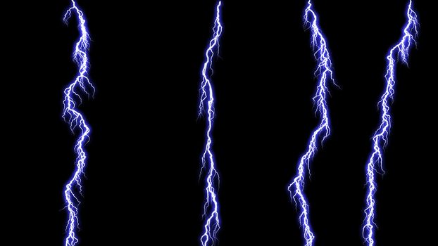 Computer graphic Different lightning bolts. 3D rendered