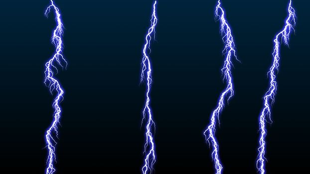 Computer graphic Different lightning bolts. 3D rendered