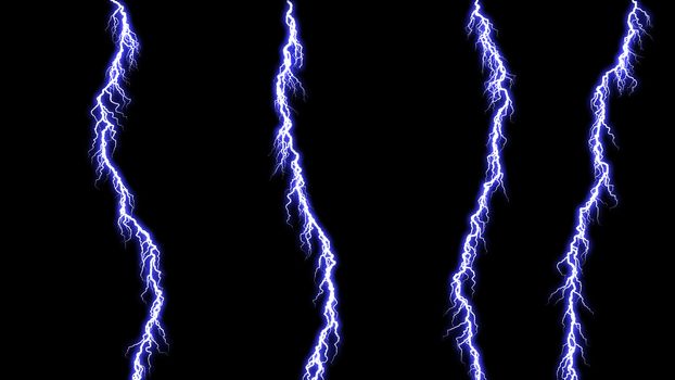 Computer graphic Different lightning bolts. 3D rendered