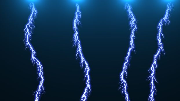 Computer graphic Different lightning bolts. 3D rendered