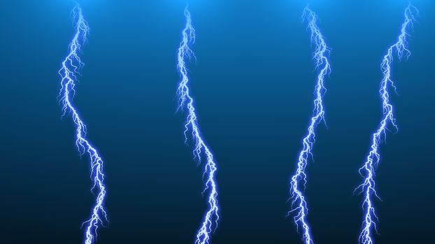 Computer graphic Different lightning bolts. 3D rendered