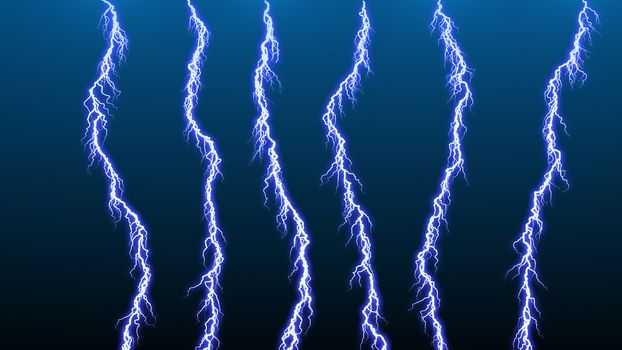 Computer graphic Different lightning bolts. 3D rendered