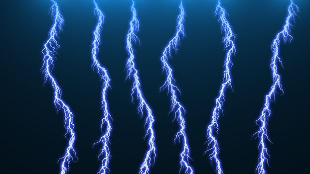 Computer graphic Different lightning bolts. 3D rendered