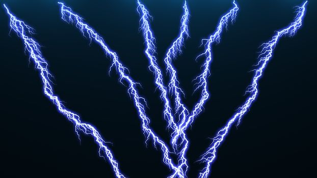 Computer graphic Different lightning bolts. 3D rendered
