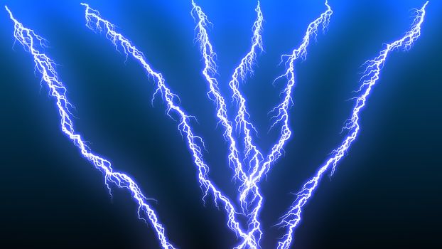 Computer graphic Different lightning bolts. 3D rendered