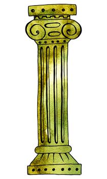 Ancient Roman column. Hand drawing and computer processing. For design - tourism, Rome, attractions, architecture, ancient world