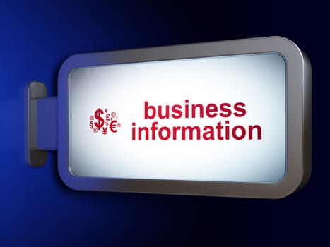 Business concept: Business Information and Finance Symbol on advertising billboard background, 3D rendering