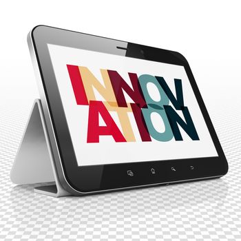 Business concept: Tablet Computer with Painted multicolor text Innovation on display, 3D rendering