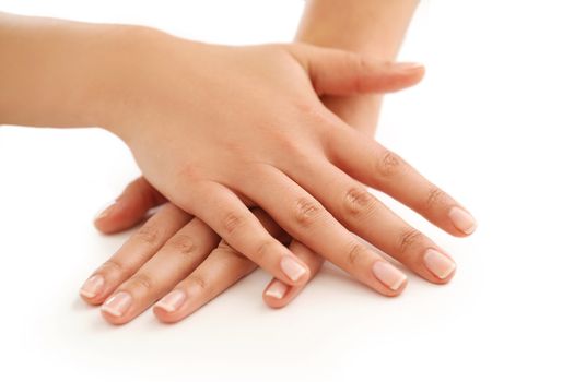 Skin care. Hands in close-up