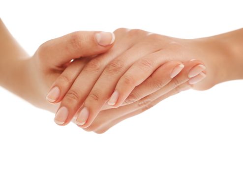 Skin care. Hands in close-up