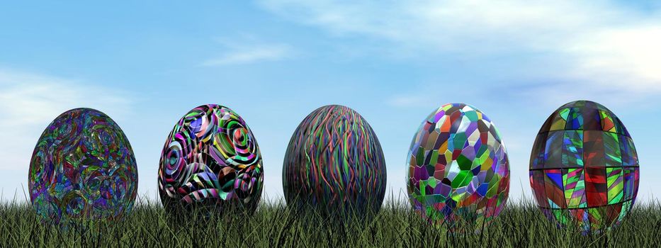 Colorful eggs in the grass for easter - 3D render