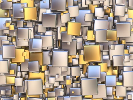 Abstract background made of golden and silver tiles. 3D render illustration