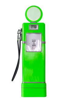 Old green petrol gasoline pump isolate on white background