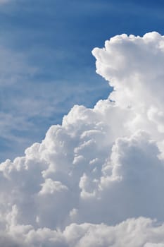 White clouds closeup in blue sky before rain