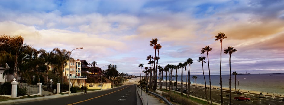 Panoramic view of beach coastal view Long Beach. Beautiful view of the coast