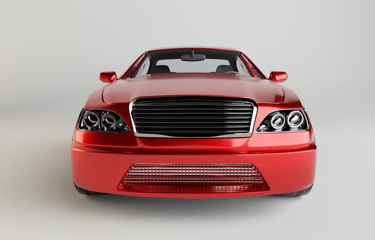 Brandless Generic Red Car. Studio Background. 3d Rendering