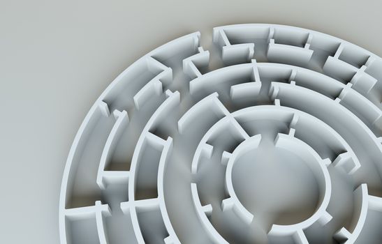 Maze close-up. Gray studio background. Beautiful photo realistic shadows. Background for your desig. 3D Illustration