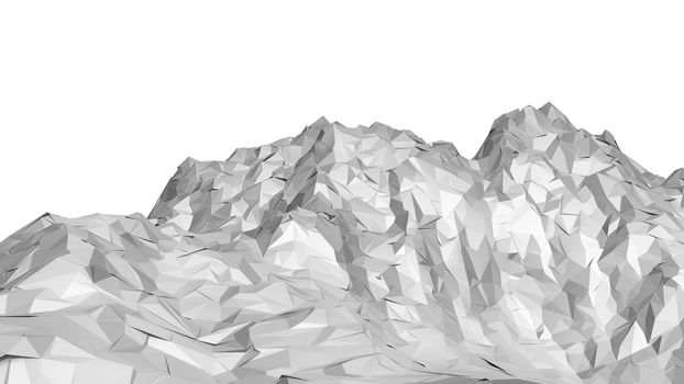 White abstract polygonal mountain. 3D Illustration. Isolated on white