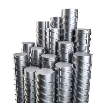 Steel reinforcements. Metal or construction industry. 3D illustration. Isolated on white