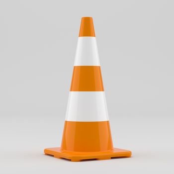 3D illustration of traffic cone. On gray background