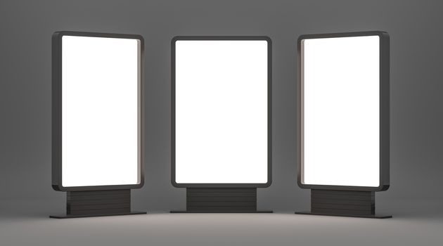 Illuminated blank billboards with copy space for your content, advertising mock up banner. 3D illustration