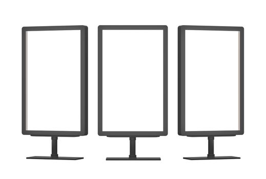 Blank billboards with copy space for your content. Empty Lightboxes on white background. 3D Rendering