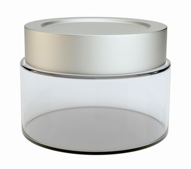 Empty glass cream jar, isolated on white. 3D Illustration