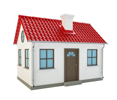 An isolated house mock up on white background. 3D Rendering