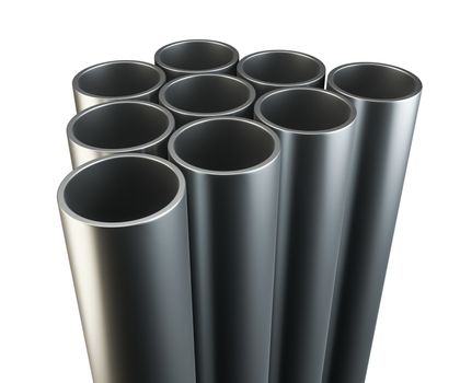 Rolled metal. Tubes isolated on white background. 3D Rendering