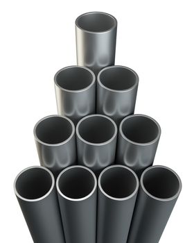 Metal pipes isolated on white background. 3D Illustration