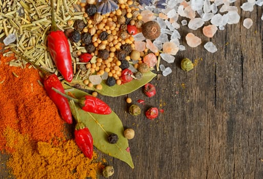 Ingredients for cooking on old wooden table