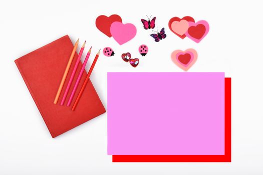 Mock up objects isolated on the topic - Valentine's Day, top view